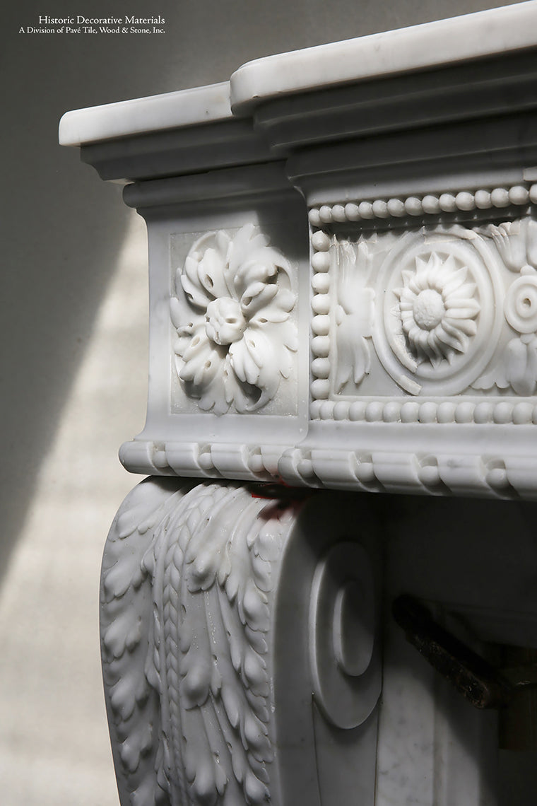 18th Century Louis XIV Bianca Carrara Fireplace Mantel Salvaged from a Salon in Paris, France