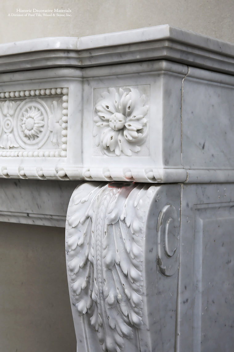 18th Century Louis XIV Bianca Carrara Fireplace Mantel Salvaged from a Salon in Paris, France