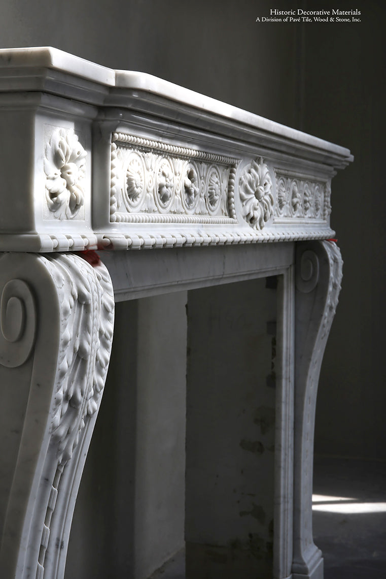 18th Century Louis XIV Bianca Carrara Fireplace Mantel Salvaged from a Salon in Paris, France