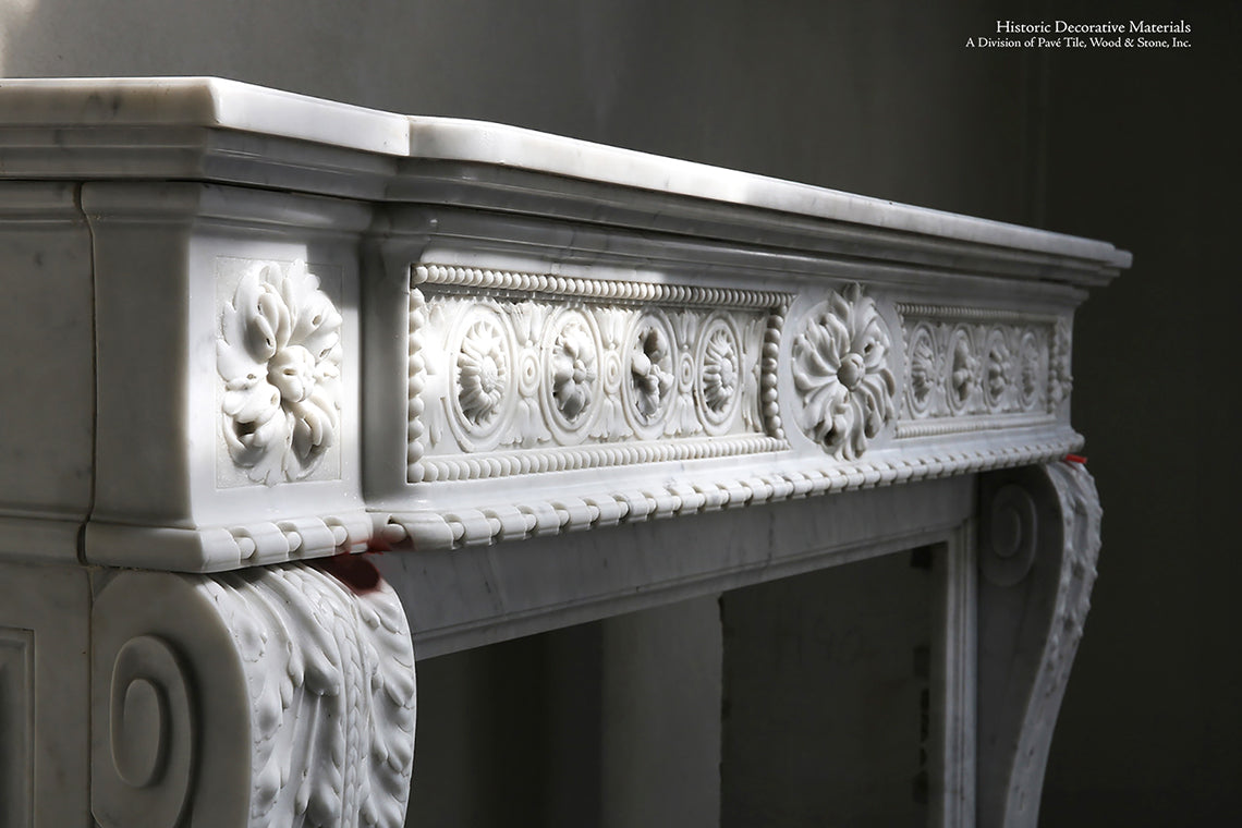 18th Century Louis XIV Bianca Carrara Fireplace Mantel Salvaged from a Salon in Paris, France