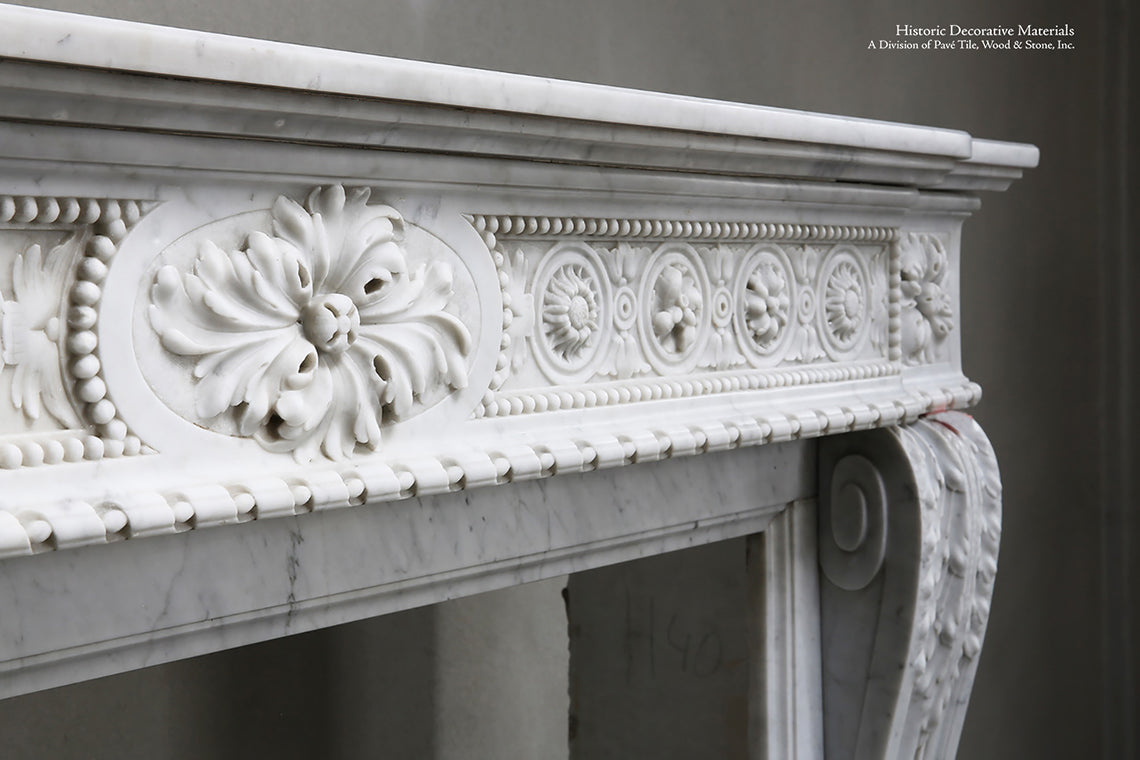 18th Century Louis XIV Bianca Carrara Fireplace Mantel Salvaged from a Salon in Paris, France