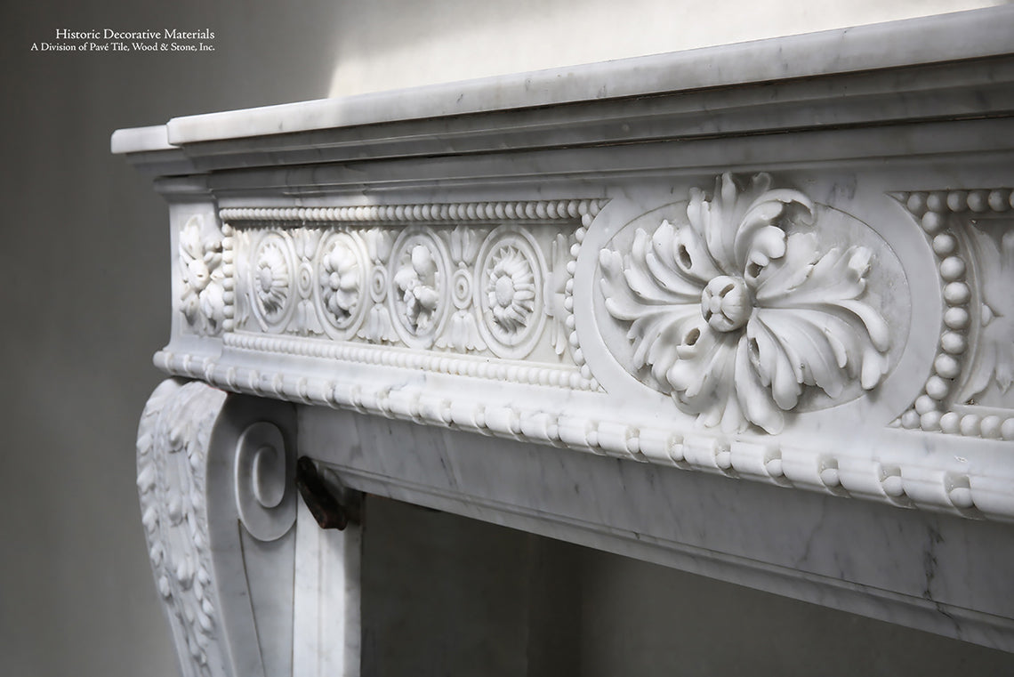 18th Century Louis XIV Bianca Carrara Fireplace Mantel Salvaged from a Salon in Paris, France