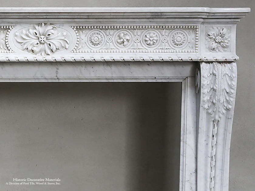 18th Century Louis XIV Bianca Carrara Fireplace Mantel Salvaged from a Salon in Paris, France