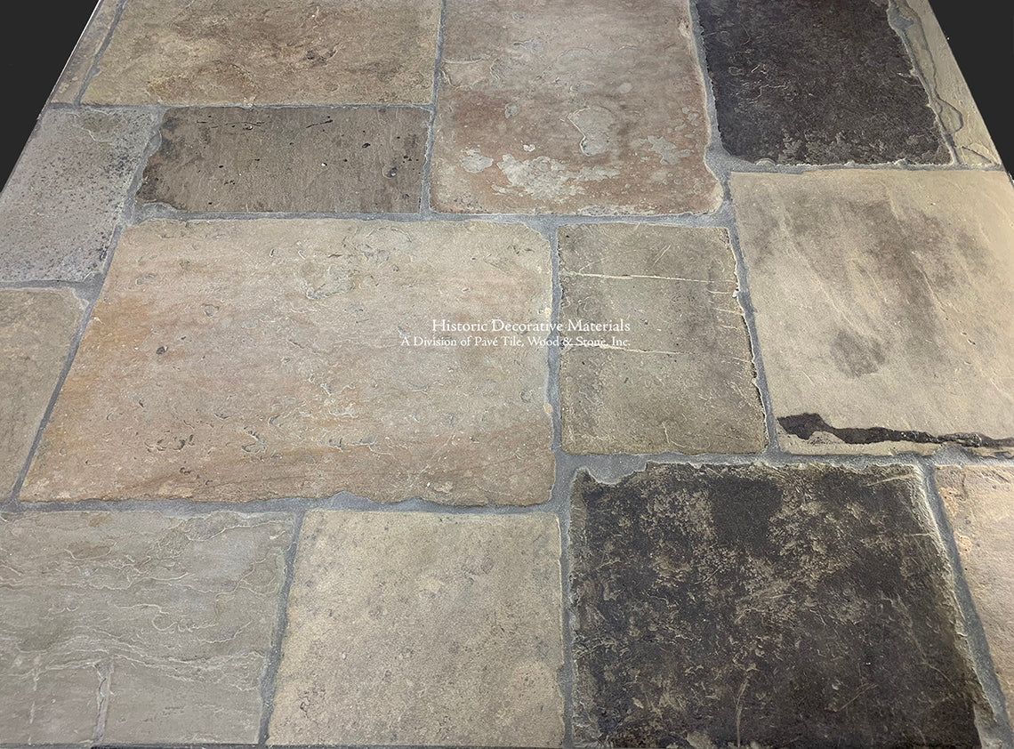 Reclaimed English Limestone Pavers have rich colors like mushroom, olive and rose.