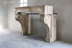 Antique 18th Century Renaissance French Bourgogne Limestone Fireplace Mantel