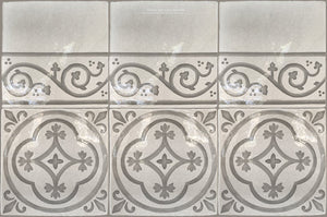 Carriage House English Encaustic Tile - English Rose & Scroll Border on Vintage Warm White