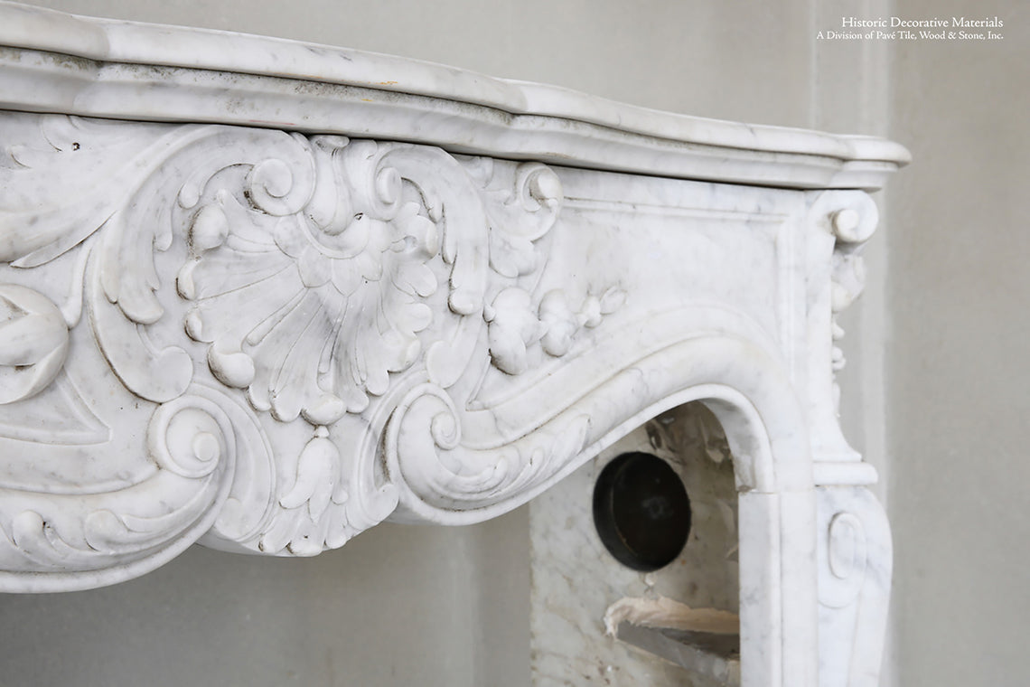 19th Century Louis XV Bianca Carrara Fireplace Mantel Salvaged from a Salon in Paris, France