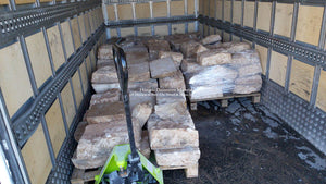Salvaged pavers of Italian Reclaimed Limestone waiting to be cut