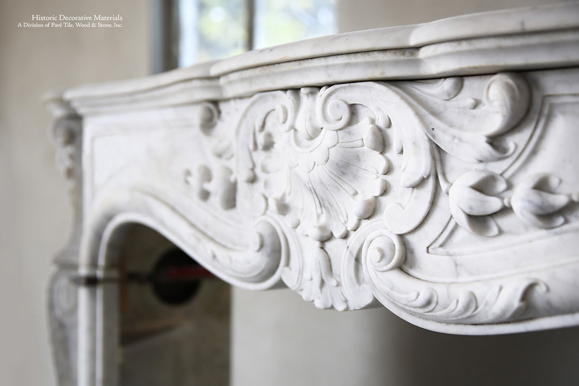 19th Century Louis XV Bianca Carrara Fireplace Mantel Salvaged from a Salon in Paris, France