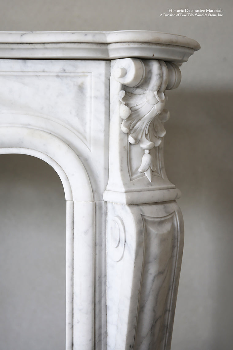 19th Century Louis XV Bianca Carrara Fireplace Mantel Salvaged from a Salon in Paris, France