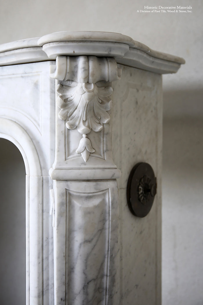 19th Century Louis XV Bianca Carrara Fireplace Mantel Salvaged from a Salon in Paris, France