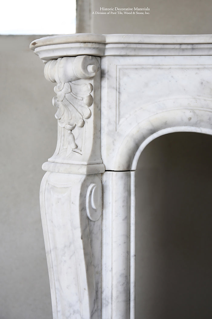 19th Century Louis XV Bianca Carrara Fireplace Mantel Salvaged from a Salon in Paris, France