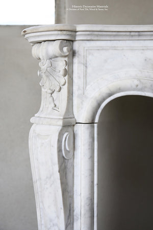 19th Century Louis XV Bianca Carrara Fireplace Mantel Salvaged from a Salon in Paris, France