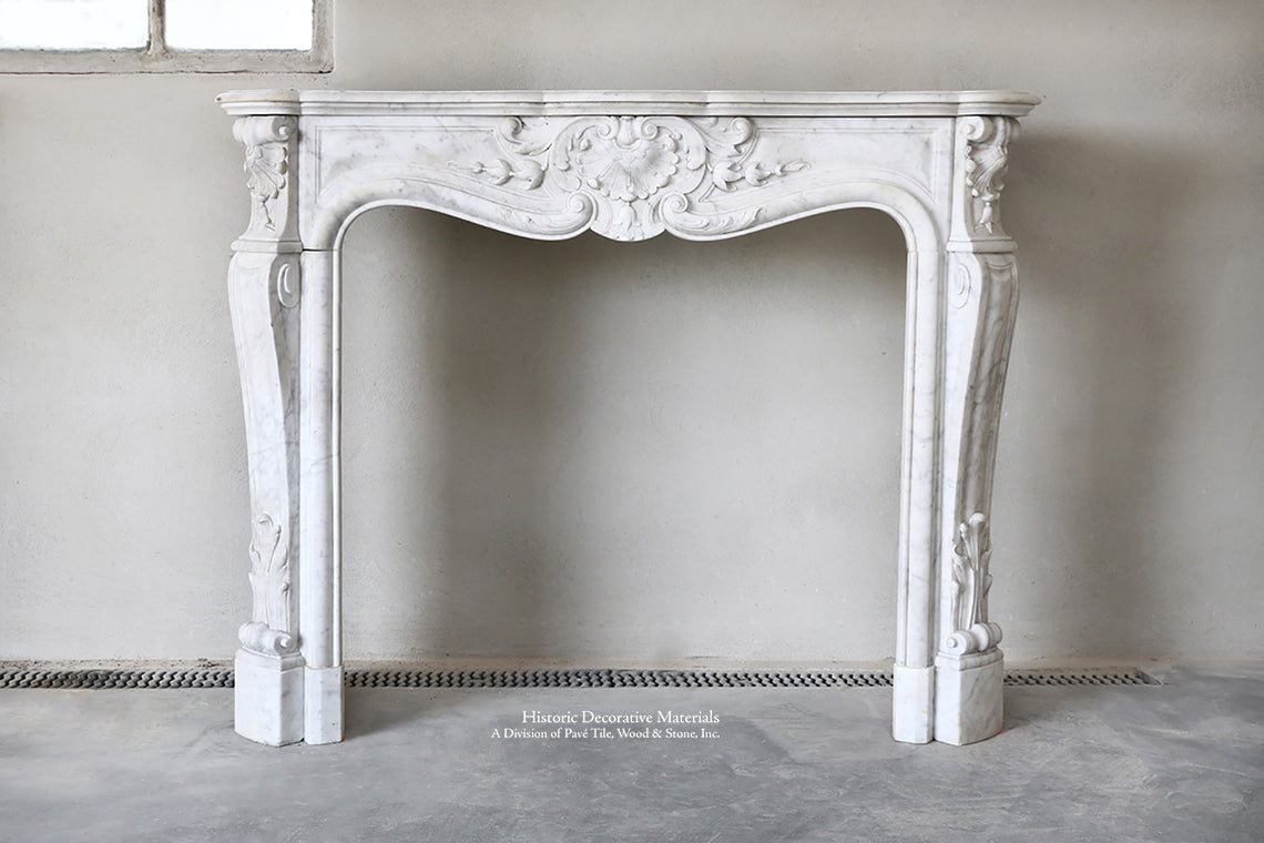 19th Century Louis XV Bianca Carrara Fireplace Mantel Salvaged from a Salon in Paris, France