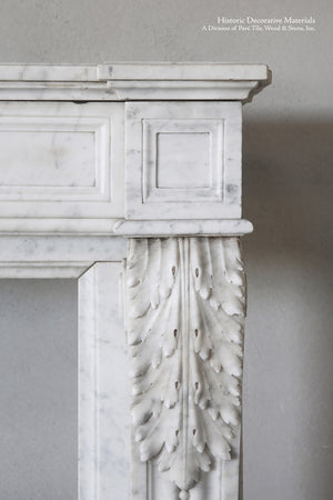 Louis XVI 19th Century Antique Bianca Carrara Marble Fireplace Mantel 