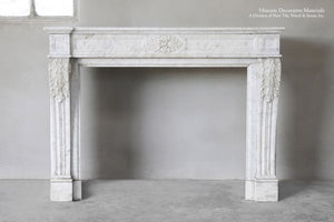 Louis XVI 19th Century Antique Bianca Carrara Marble Fireplace Mantel 