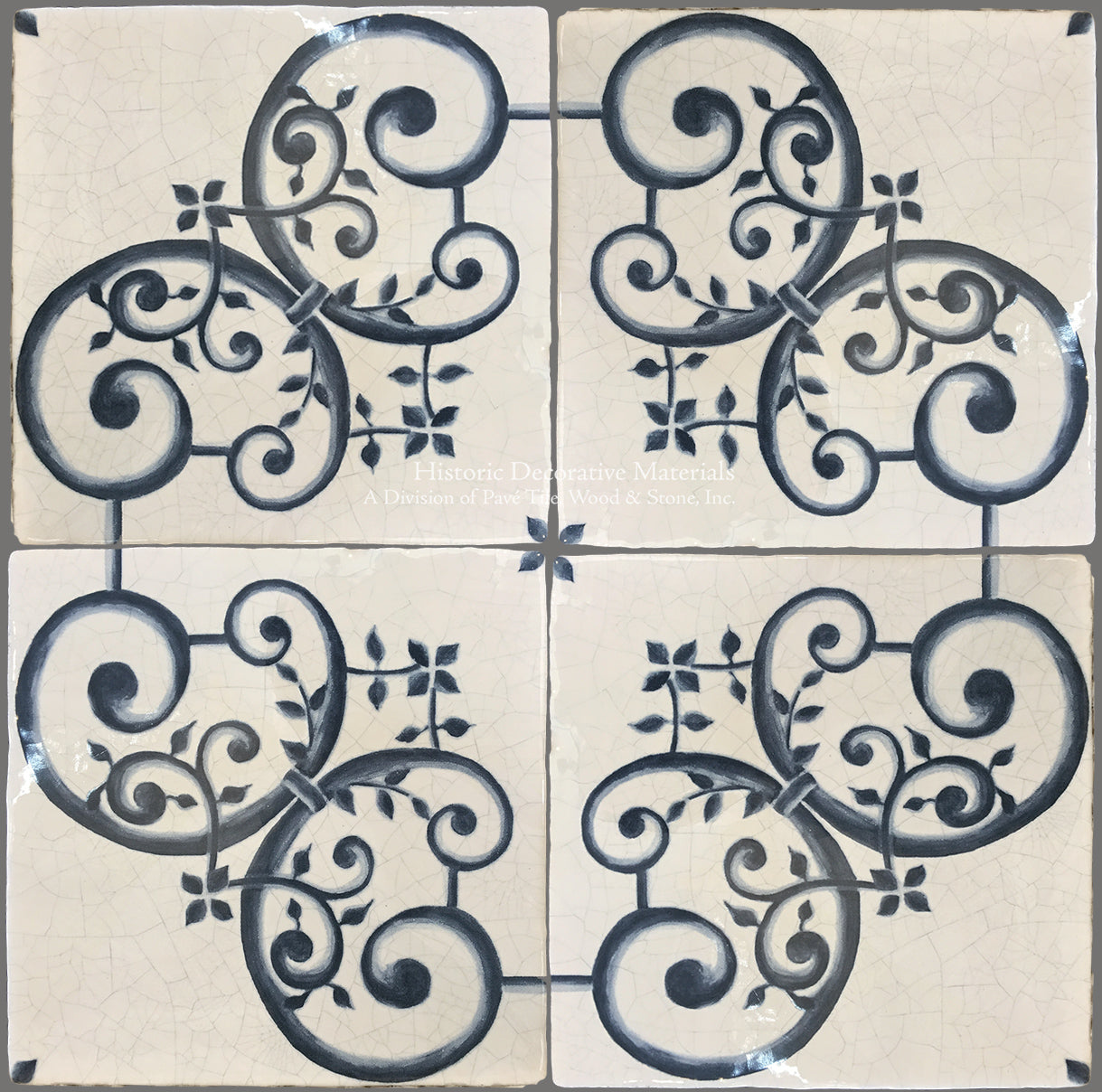 16th Century Italian Decorative Tile - Giardino on Vintage Warm White Field Tile