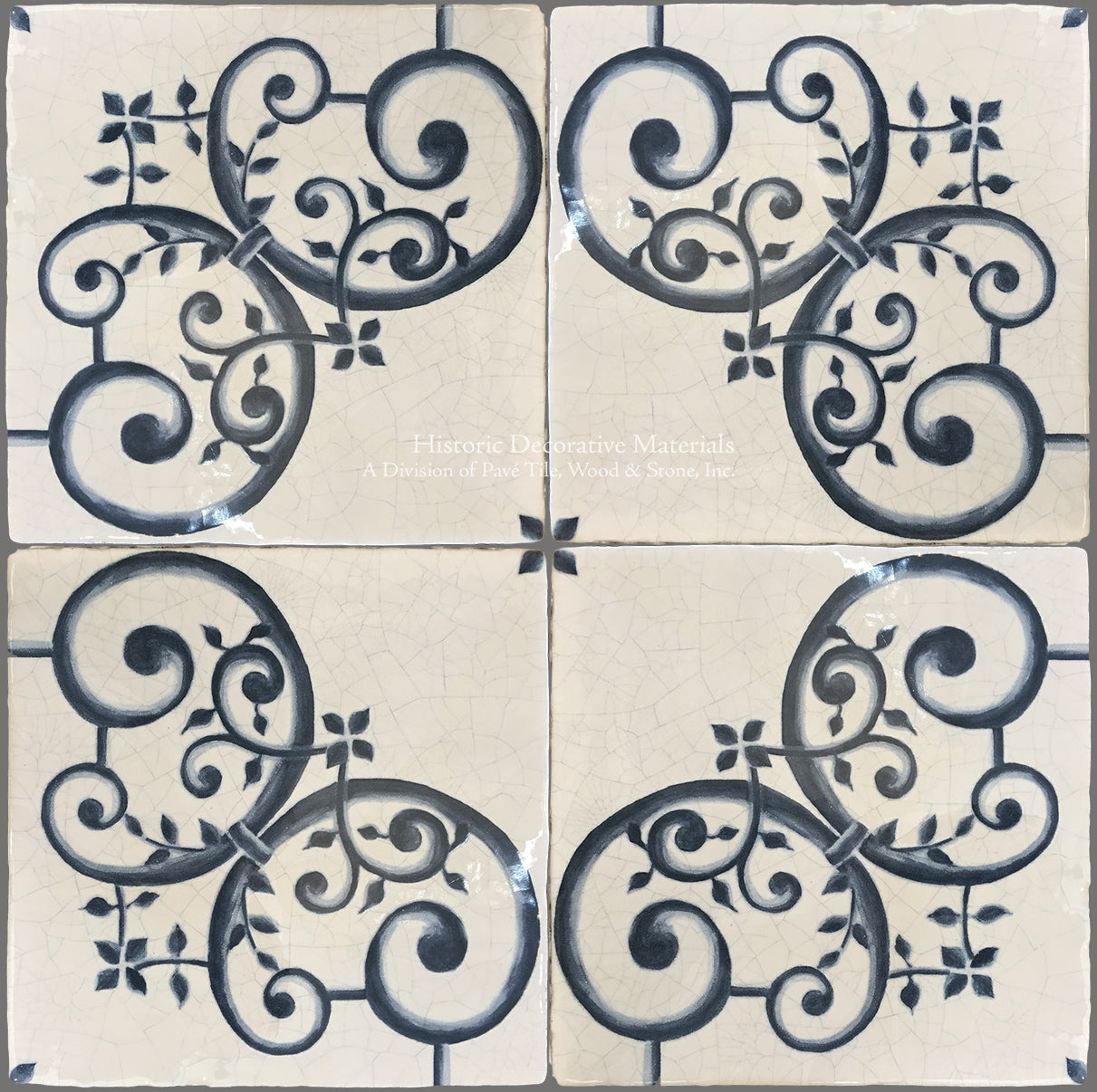 16th Century Italian Decorative Tile - Giardino on Vintage Warm White Field Tile