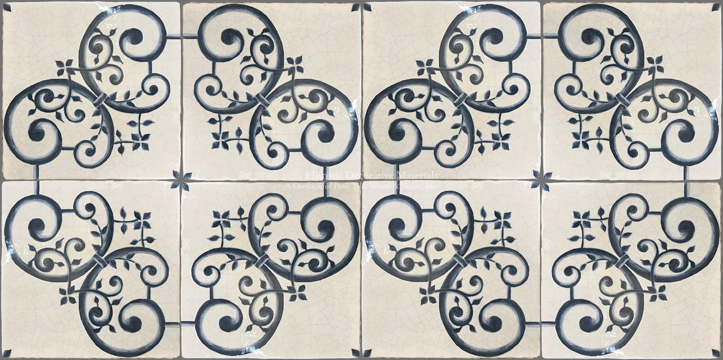 16th Century Italian Decorative Tile - Giardino on Vintage Warm White Field Tile