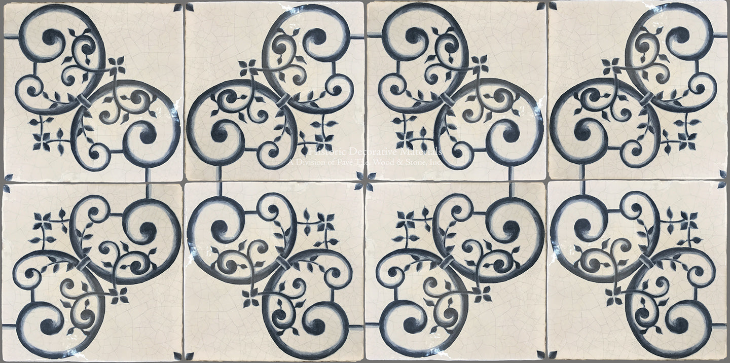 16th Century Italian Decorative Tile - Giardino on Vintage Warm White Field Tile