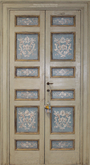 Master Crafted Antiqued Solid Wood Doors: Greige et Bleu  + Trompe l'Oeil Fleuri