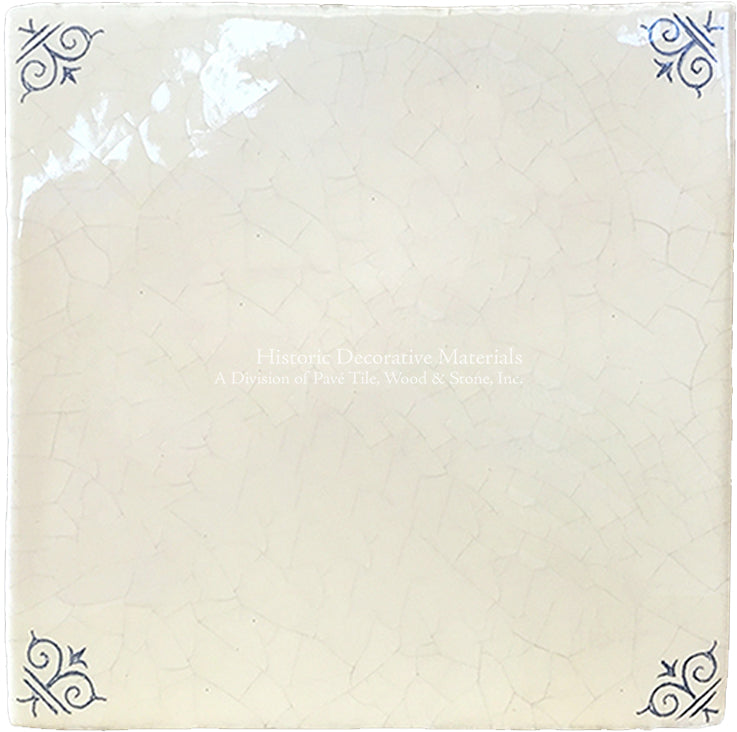 Delft tile oxtail corners are hand painted decorative swirls on