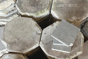 Antique French Limestone Octagon + Antique Belgian Gray Cement Cabochon Flooring - the back of the tile!