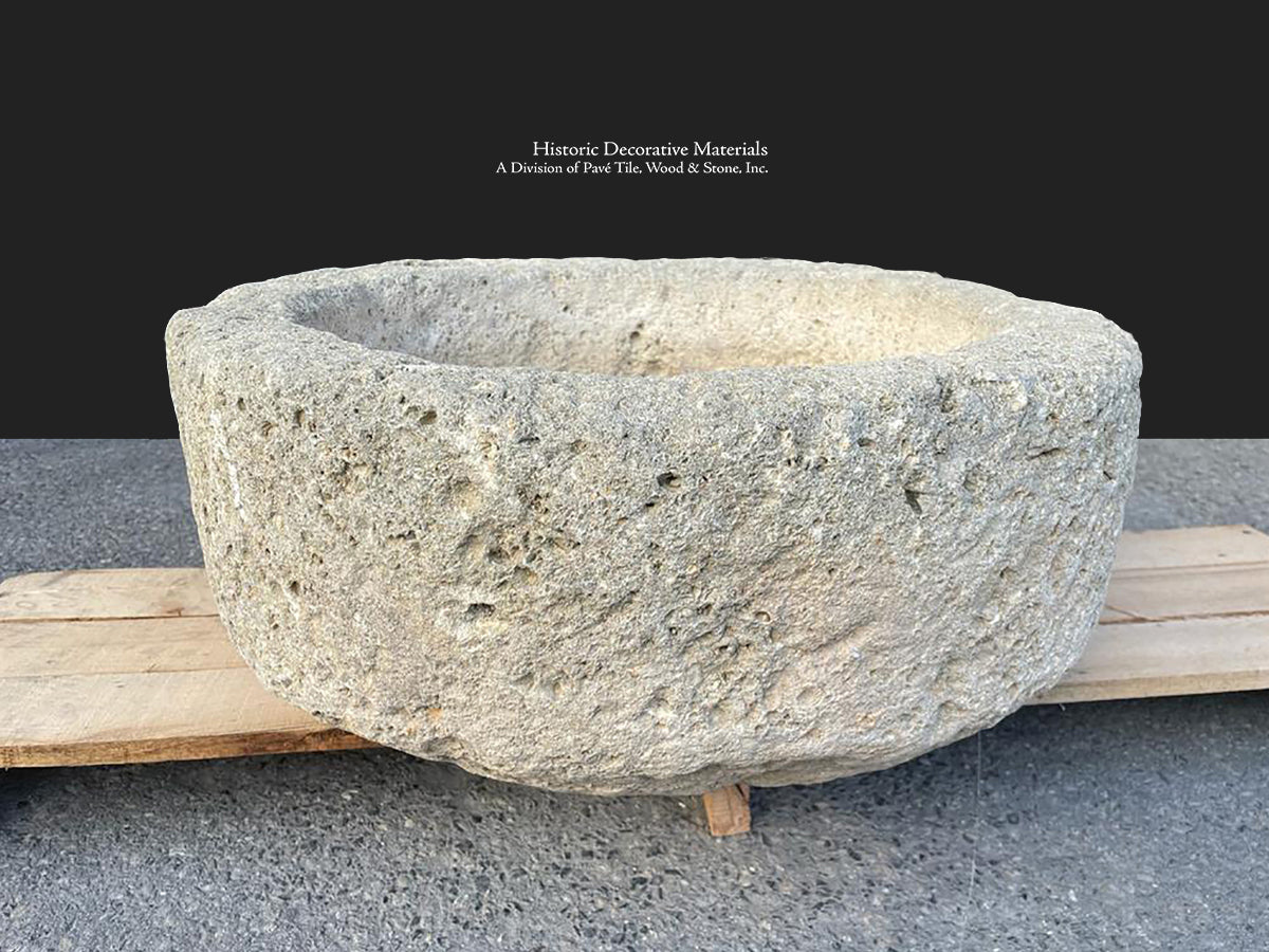 Hand-Carved Antique Spanish Limestone Wash Basin