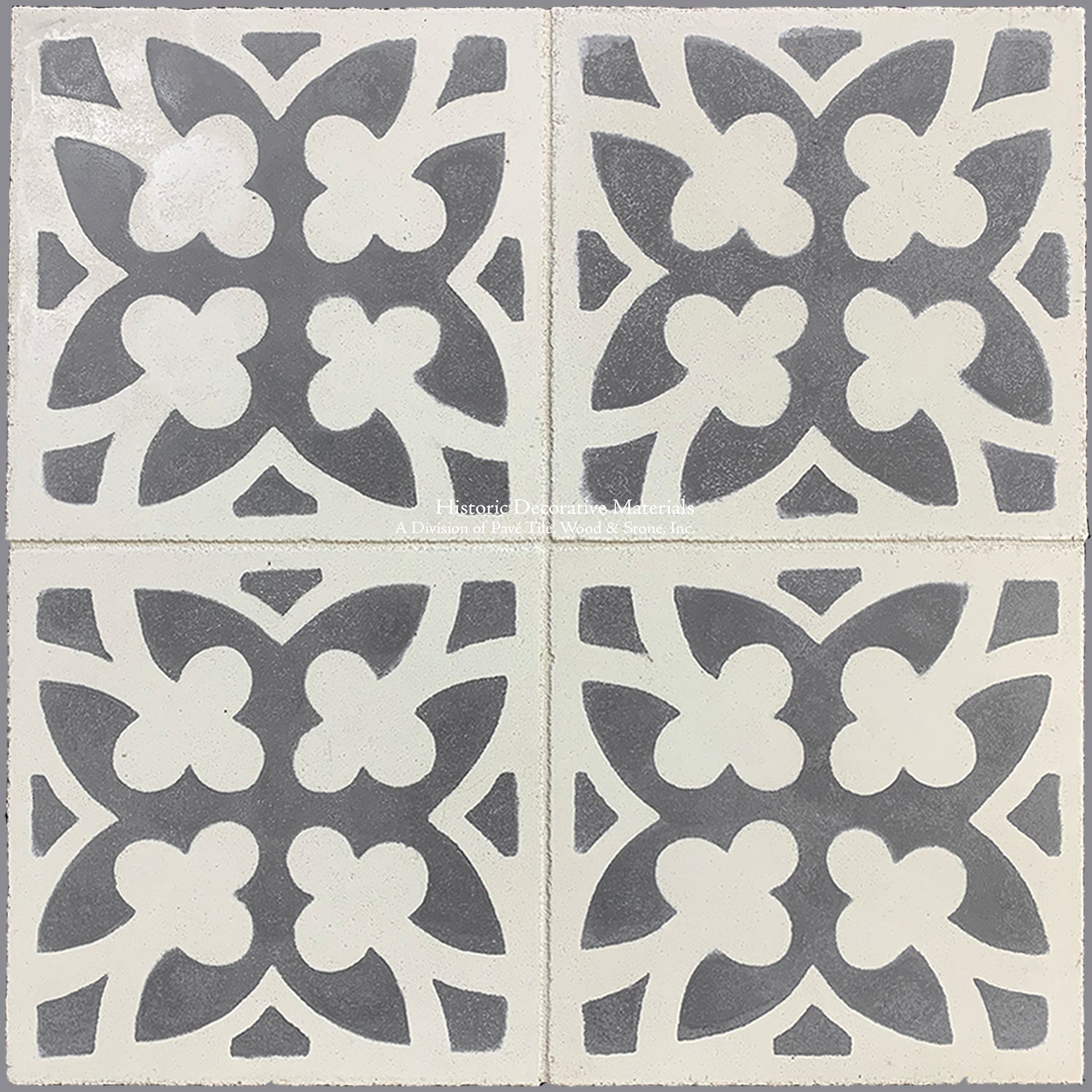 Catalan Farmhouse 1850 Antiqued Cement Tile Collection - Lucky Clover:  Stone + Olde White