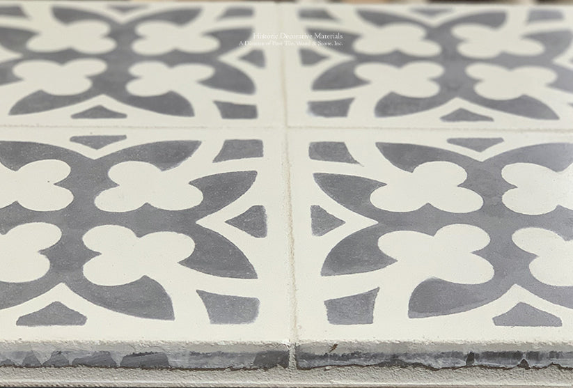 Catalan Farmhouse 1850 Antiqued Cement Tile Collection - Lucky Clover:  Stone + Olde White