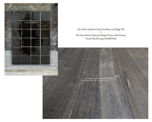 l'Art de Fez Midnight Black Zellige Tile + French Oak Floors in Charcoal