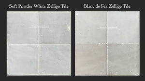 Zellige Tile Sample Package: Soft Powder White Zellige Tile + Blanc de Fez Zellige Tile