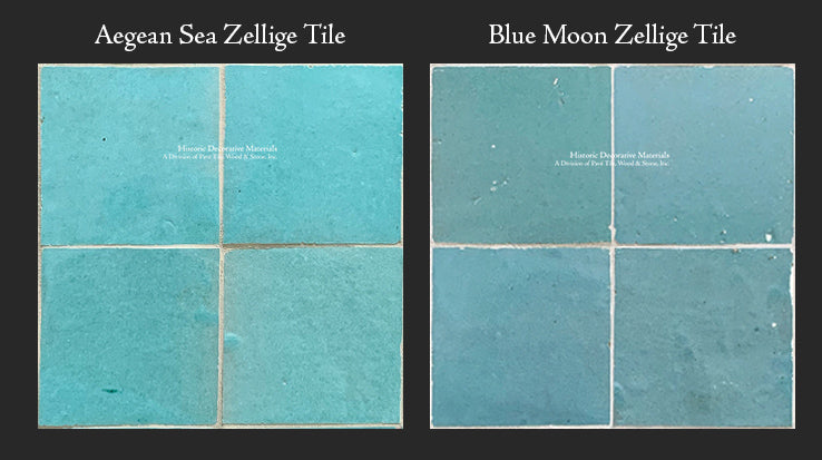  Moroccan Zellige Tile Sample Package: Aegean Sea Zellige Tile + Blue Moon Zellige Tile