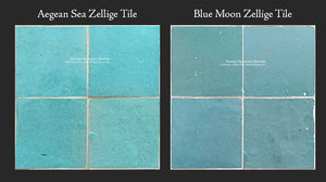  Moroccan Zellige Tile Sample Package: Aegean Sea Zellige Tile + Blue Moon Zellige Tile