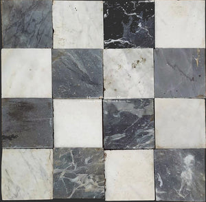 Antique Italian Black and White Nero & Bianco Carrara Marble Checkered Stone Flooring