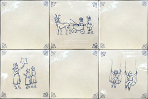 Antiqued Delft Tile Children at Play + Oxtail Corner Tiles on Vintage Warm White Field Tile