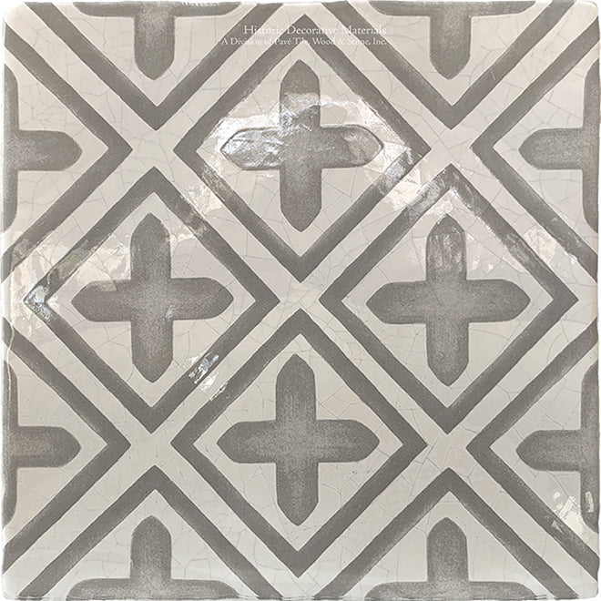 Carriage House English Encaustic Tile Collection - Points of Light on Vintage Warm White