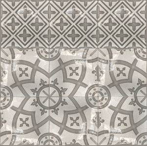 Carriage House English Encaustic Tile Collection - Coat of Arms & Points of Light on Vintage Warm White