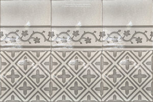 Carriage House English Encaustic Tile Collection - Points of Light & Oak Leaf Border on Vintage Warm White