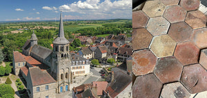 Évaux-les-Bains French Reclaimed Terra Cotta Tile Hexagon - Mirroring colors of the terra cotta clay roof tiles and reclaimed tiles