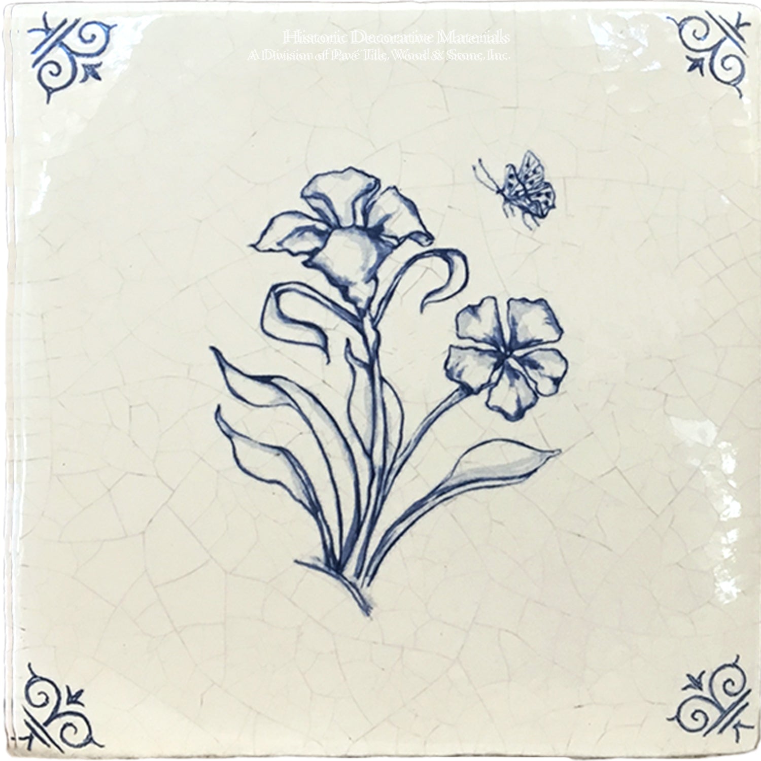 Hand painted blue peony flowers are lovely on Delft tiles.