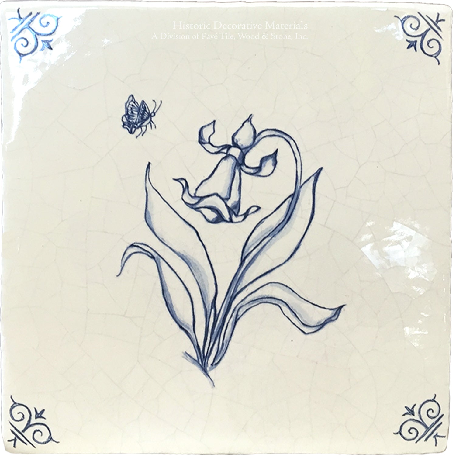 Hand-painted flowers are motifs on antique Delft tiles.