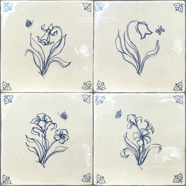 Delf Tiles | A Delft motif of the peony flower is a lovely design