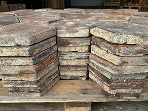 Le Port de la Lune French Reclaimed Terra Cotta Tile Hexagon - one can feel and see this clay's historic provenance - where the Bordelais colors imbue the tiles.