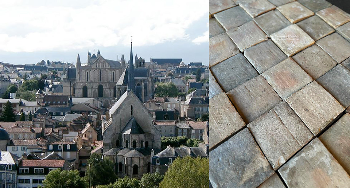 The blush and gray colors of this French reclaimed terra cotta tile is beautiful.
