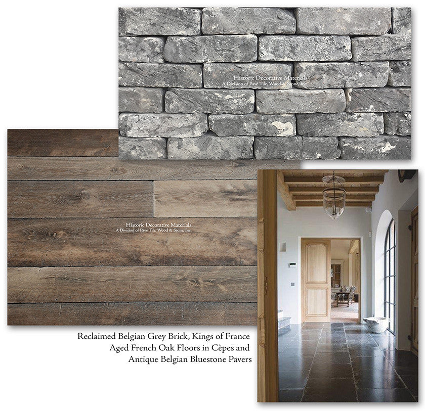 Reclaimed Antique Belgian Bluestone Bricks pair with antique French oak floors for Belgian farmhouse interiors.