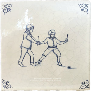 Antiqued Delft Tile Hockey on Vintage Warm White Field Tile