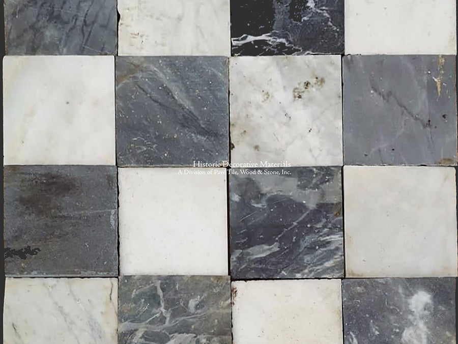 Antique Italian Black and White Nero & Bianco Carrara Marble Checkered Stone Flooring