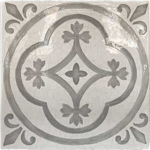 Carriage House English Encaustic Tile - English Rose on Vintage Warm White