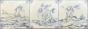 Antiqued Delft Tile Sea Creatures on Vintage Warm White Field Tile